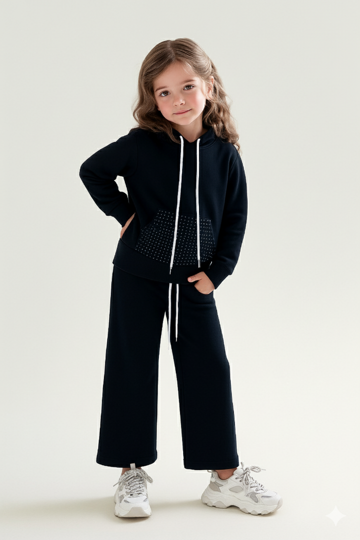 Girl's Embellished Black Hooded Co-Ord Set [GCS-6502](3-11 Years)