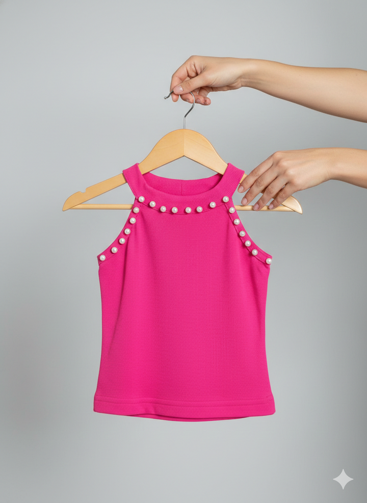 Girl Hot Pink Pearl Top [GT-99] [ONLY TOP] (3-11Years)