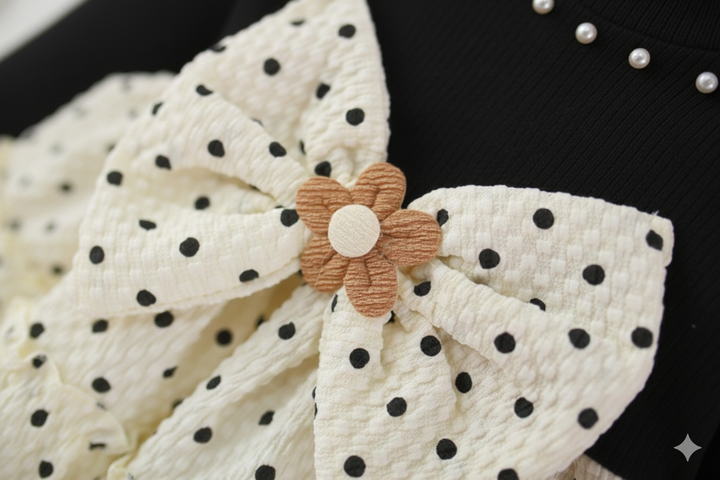 Girls Imported Black Polka Dot Frock [GF-6397] (9M - 4Years)