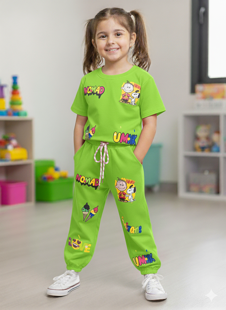 Girl's Neon Green Funky Jogger Co-Ord Set [GCS-6648](4-12 Years)