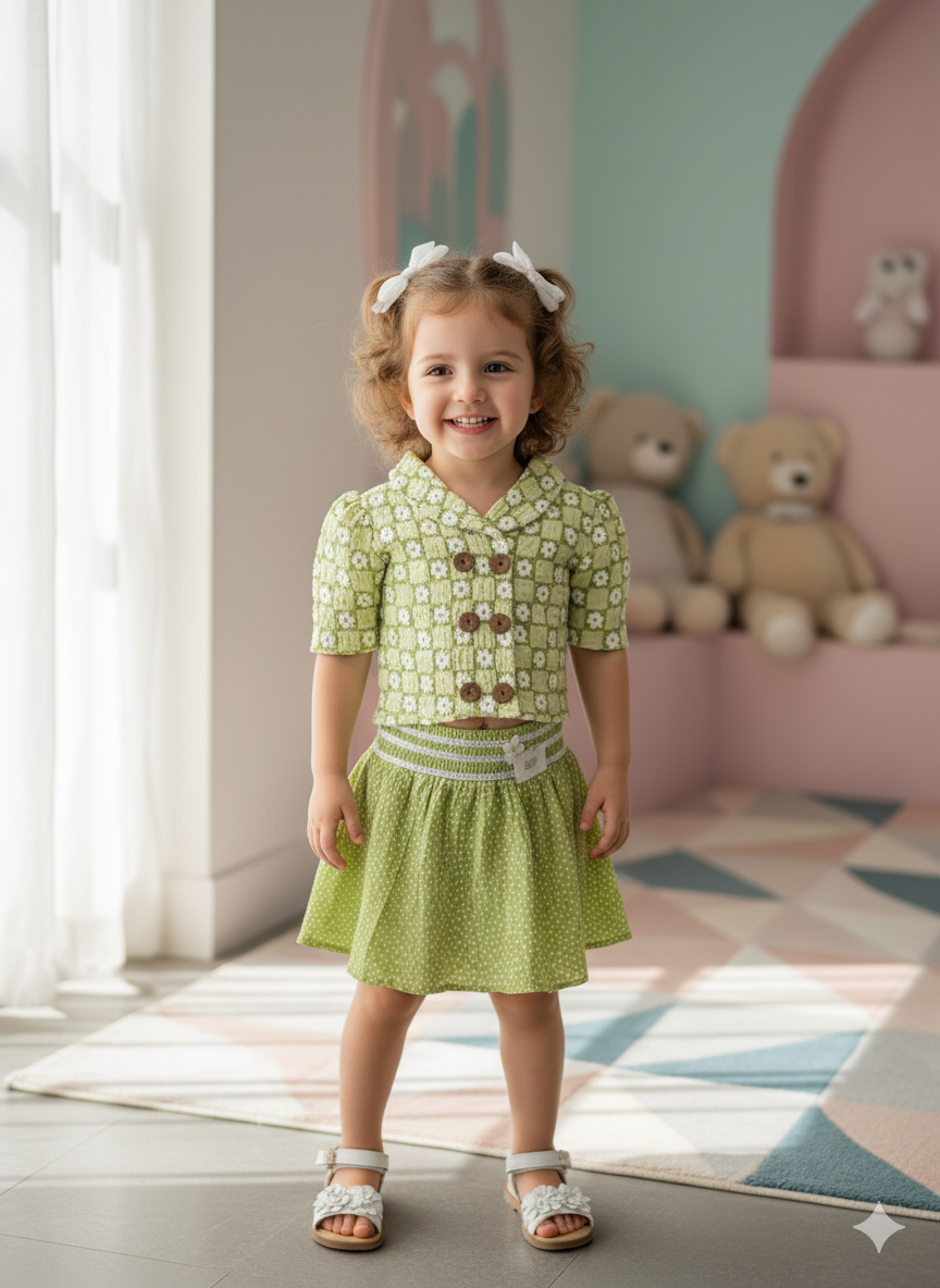 Girl's Printed Green Co-Ord Set [GCS-6496](1-7 Years)