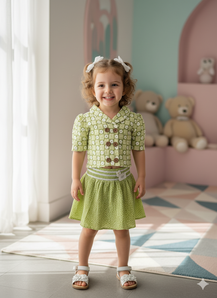 Girl's Printed Green Co-Ord Set [GCS-6496](1-7 Years)