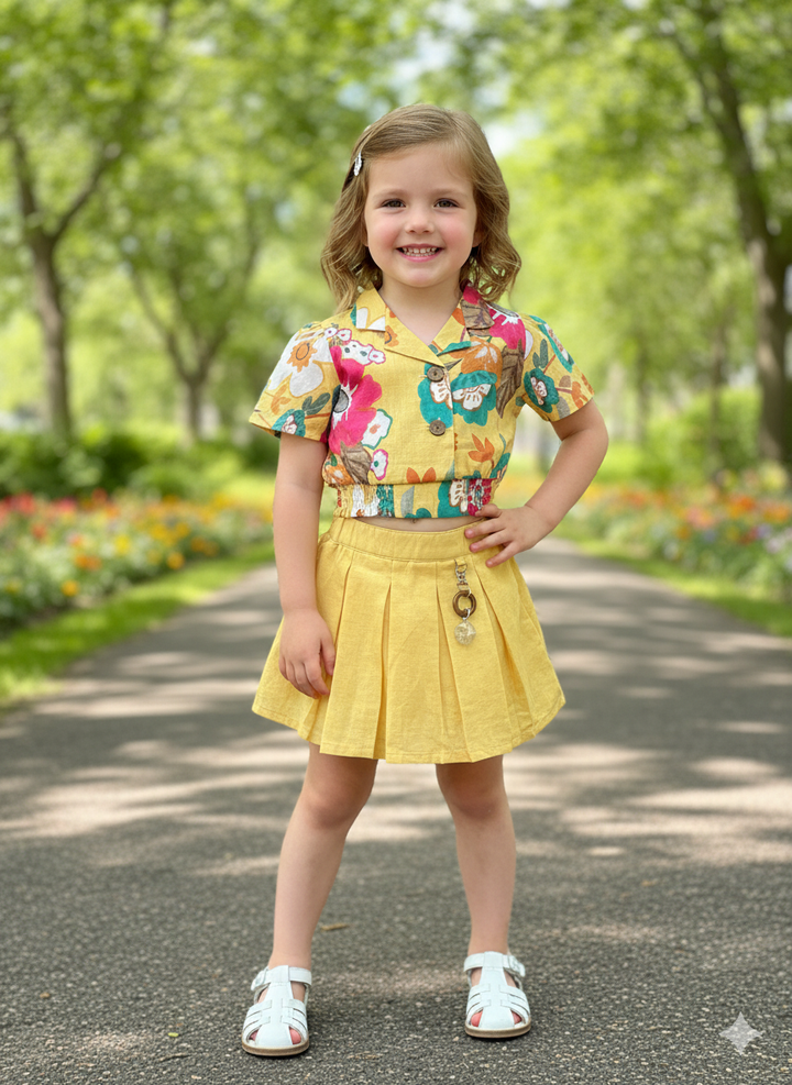 Girl's Printed Yellow Co-Ord Set [GCS-6300](1-7 Years)