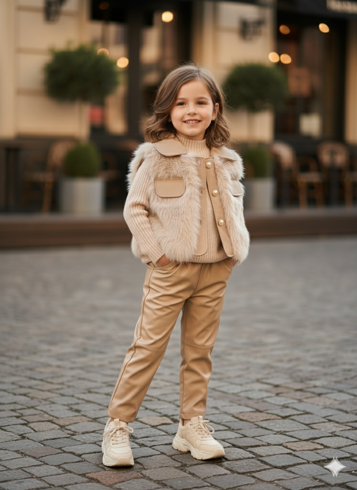 Girls Imported Leather Co-Ord Set [GCS-6642] (2-6 Years)