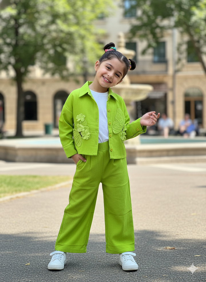 Girl's 3 Piece Green Butterfly Co-Ord Set [GCS-6297] (4-12Years)