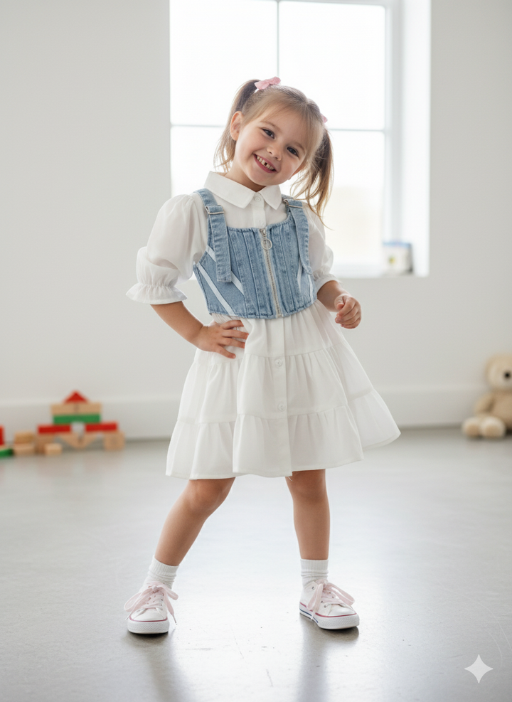 Girls 2 Peice White Dress [GD-6678 ] (2-10 Years)