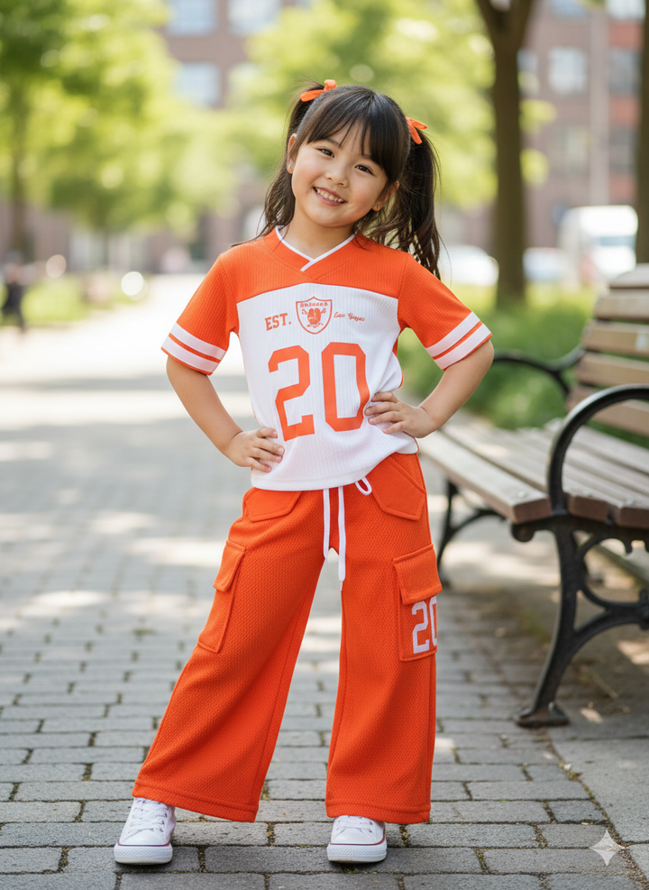 Girl's Causal Orange Co-Ord  Set [GCS-6192](3-12 Years)