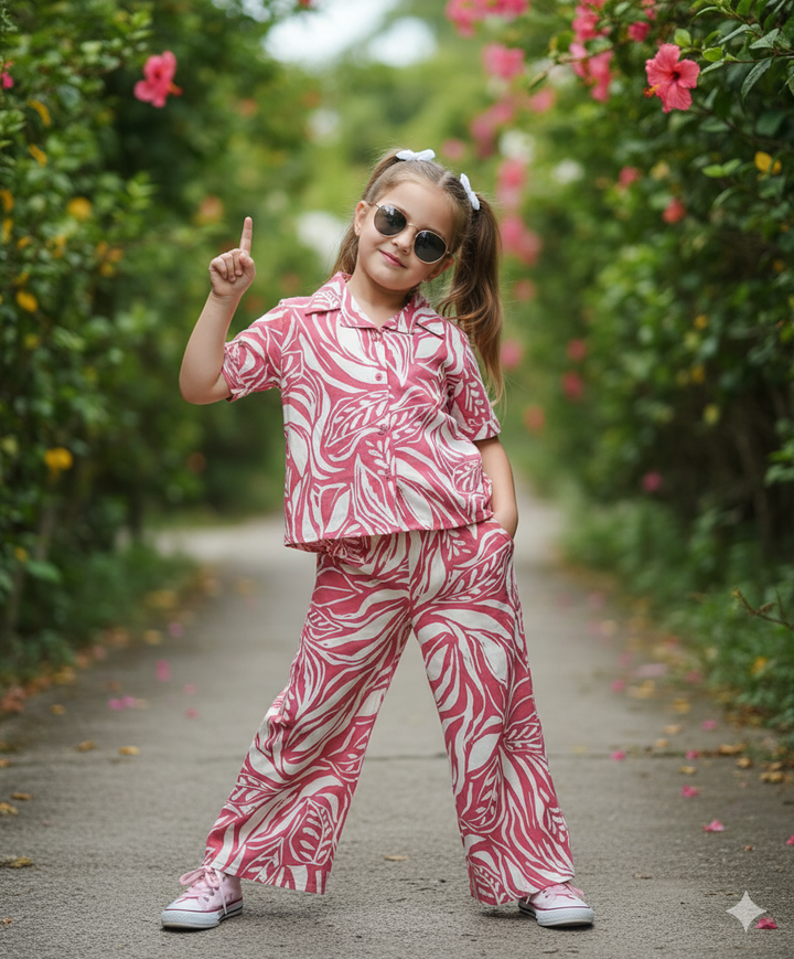 Girl's Printed Relaxed Fit Co-Ord Set [GCS-6558] (4-12 Years)
