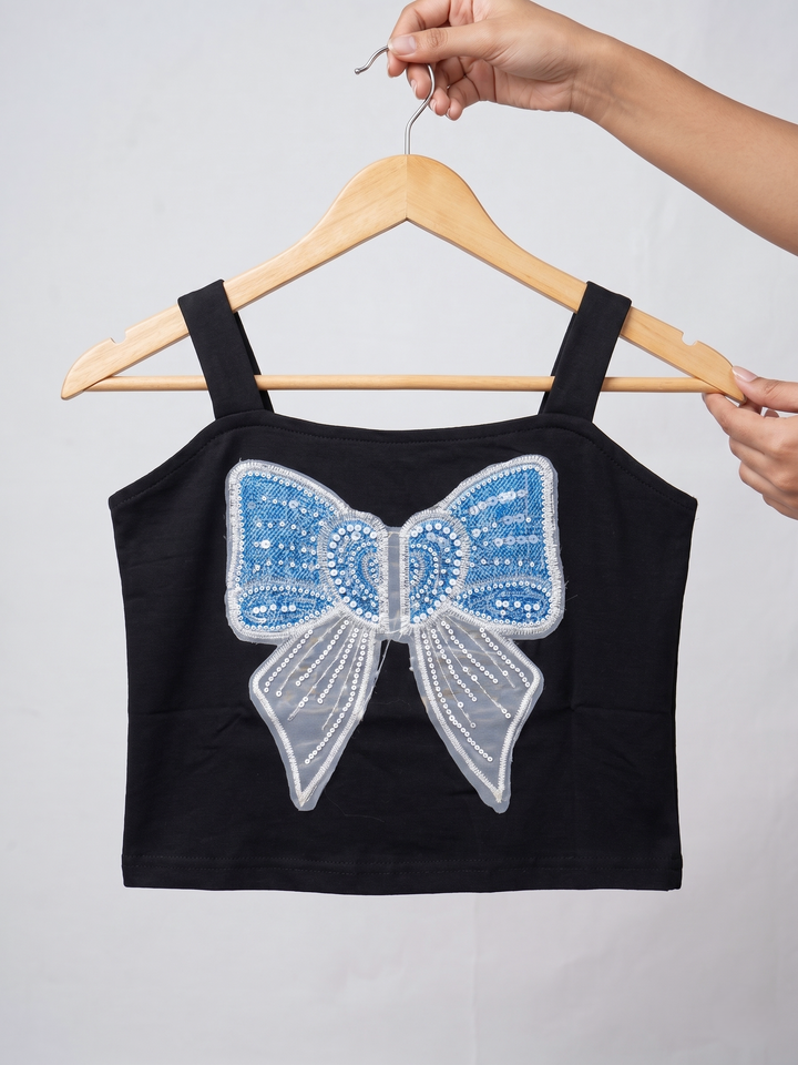 Girls Embroidered Black Bow Top [GT-328] [9M-12 year]