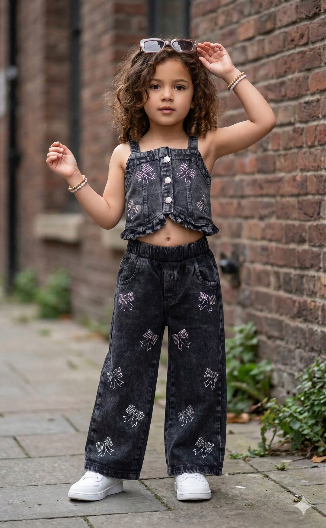 Girls 3Pcs Embellished Charcoal Co-Ord Set [GCS-6919] (4-12Years)