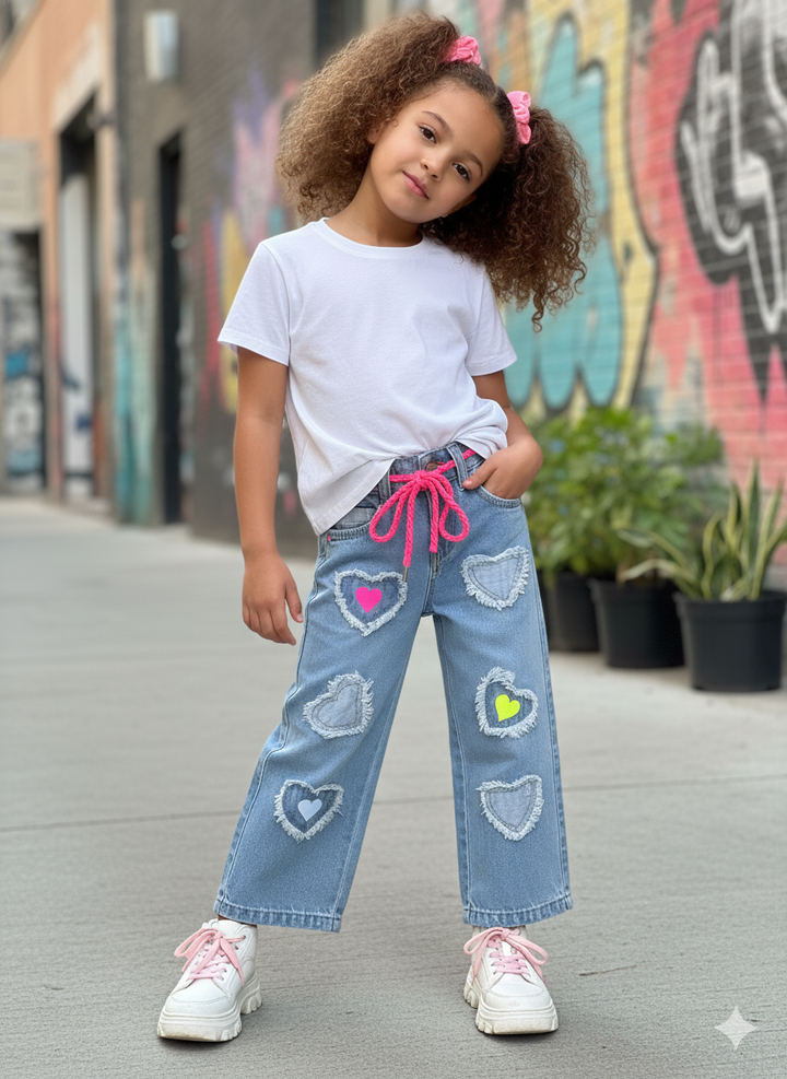 Girls Straight Fit Ice-Blue Jeans [GJ-952] (1-12Years)