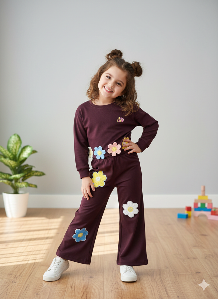 Girl's Party Wear Wine Co-Ord Set [GCS-6257](4-12 Years)