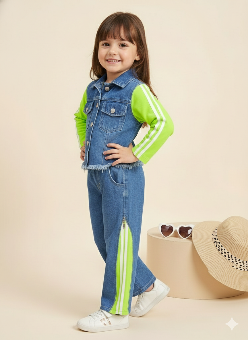 Girls Designer Denim Co-Ord Set [GCS-9985] (2-10Years)