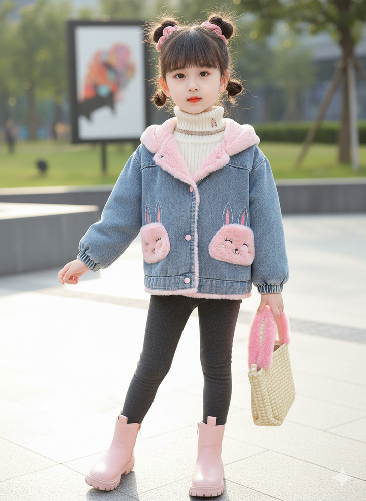 Girls Imported Winter Hoodie Fur Jacket [GT-154] [ 3-10 Years ][Only Jacket]