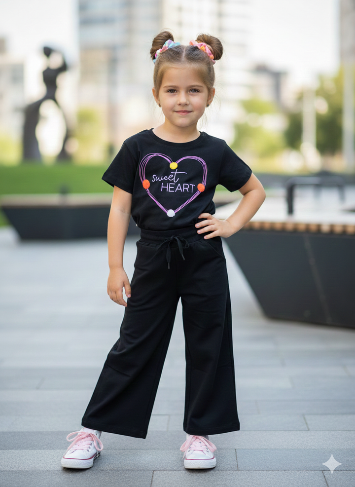 Girl's Causal Black Co-Ord  Set [GCS-6181](4-11 Years)