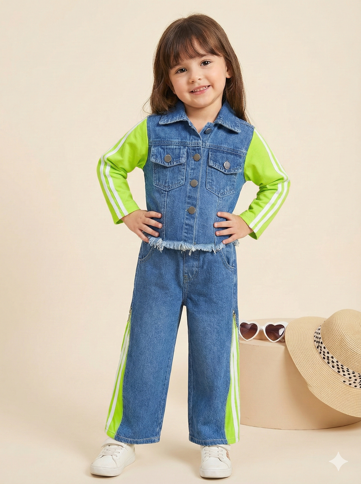 Girls Designer Denim Co-Ord Set [GCS-9985] (2-10Years)