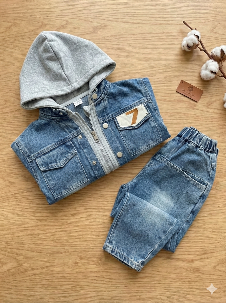 Boys Imported 2 Piece Denim Zipper Co-Ord Set [BT-6080] [2 - 7 Years]