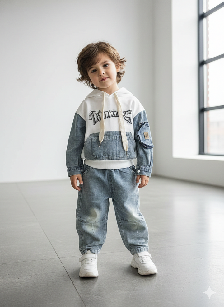 Boys Imported Hoodie White Cord Set [BT-5975] [2 - 6 Years]