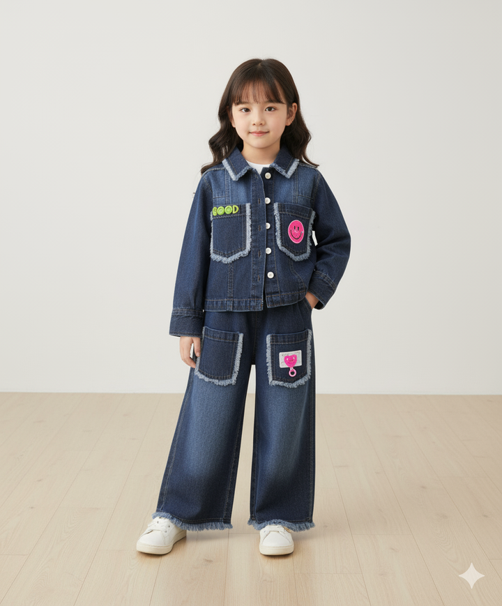 Girls 2 Piece Denim Co-Ord Set [GCS-6317] (4-12Years) (WITHOUT T-SHIRT)