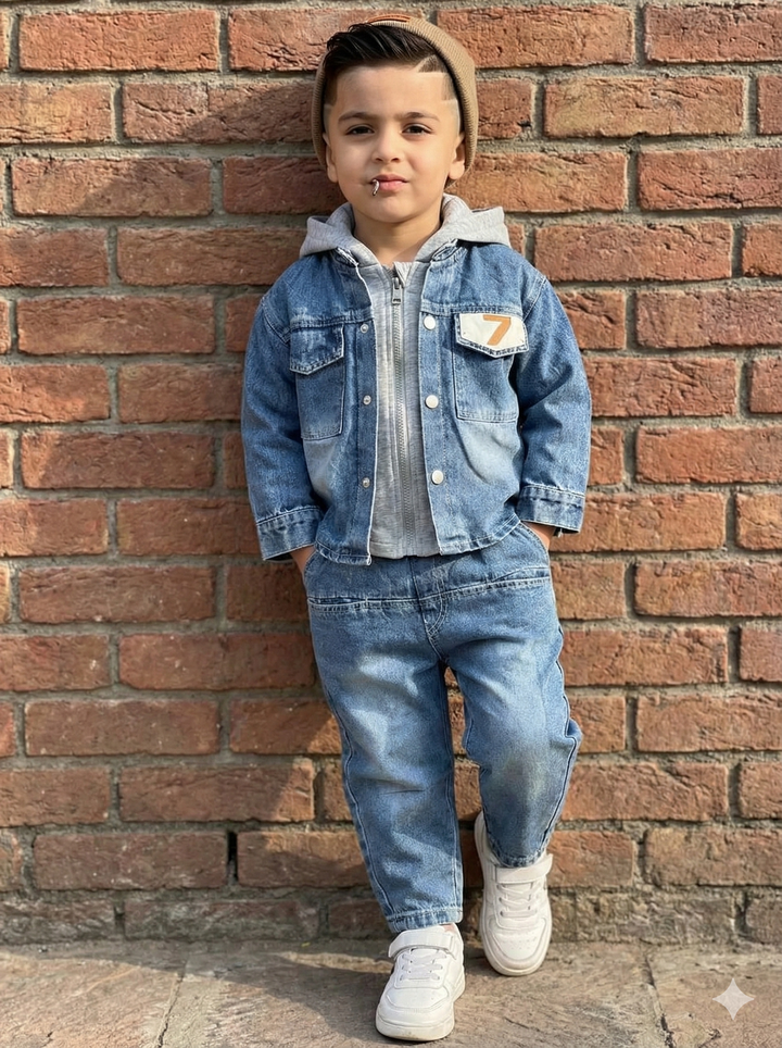 Boys Imported 2 Piece Denim Zipper Co-Ord Set [BT-6080] [2 - 7 Years]