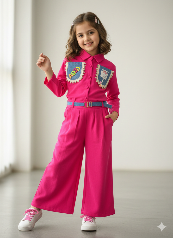 Girl's Hot Pink 2 Piece Co-Ord Set [GCS-6213] (4-13 Years)