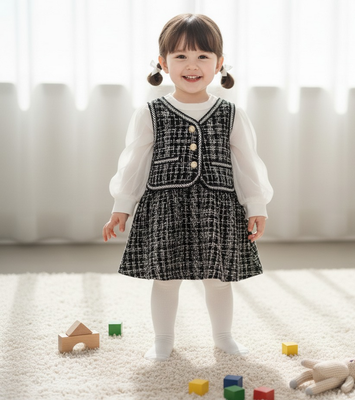 Girls Imported Black & White Frock [GF-6407] (9M - 4Years)
