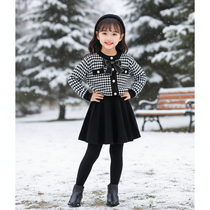 Girls Knitted Sweater Top And Skirt Set, Korean Fashion, Autumn/Winter Co-Ord Set (WITHOUT CAP AND STOCKINGS)[GCS-6674](2-7 Years)