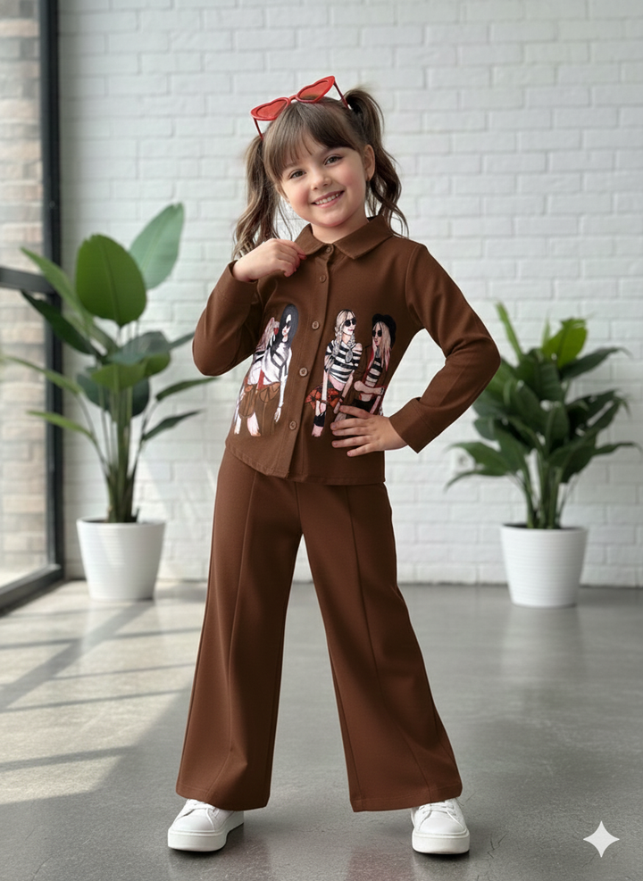 Girl's Causal Brown Co-Ord Set [GCS-6172] (4-12 Years)