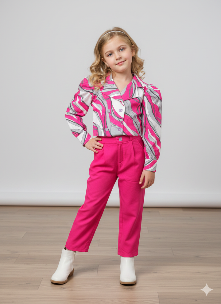 Girl's 3 Peice Printed Blazer Co-Ord Set [GCS-6244] (4-12 Years)