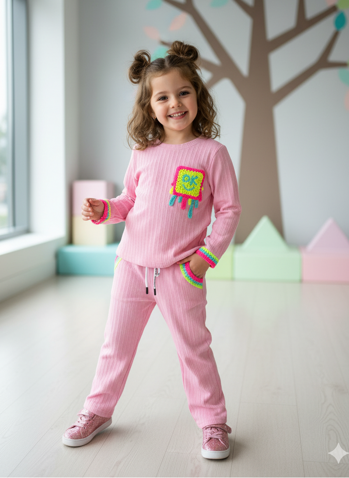 Girl's Casual Pink Co-Ord Set [GCS-6466] (4-12 Years)