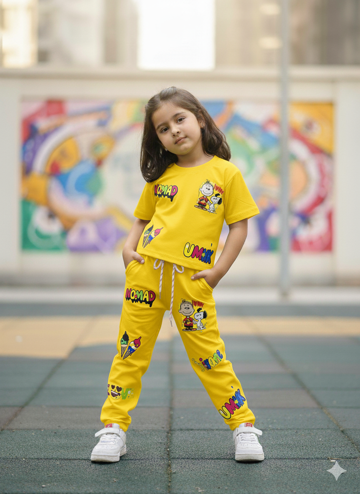 Girl's Yellow Funky Jogger Co-Ord Set [GCS-6651](4-12 Years)