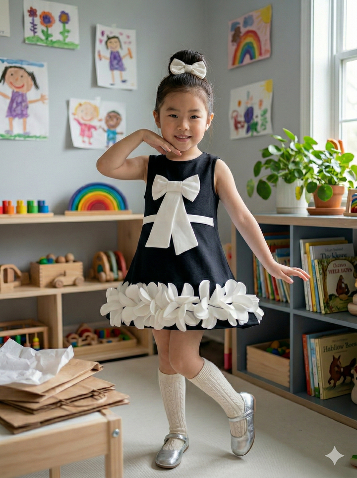 Girls Black  Party Wear One Piece Dress [GD-6357] (2-6 Years)