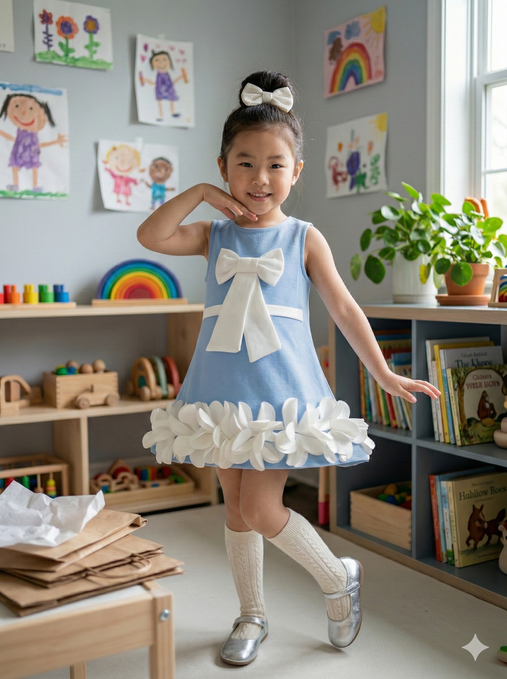 Girls Blue Party Wear One Piece Dress [GD-6356] (2-6 Years)