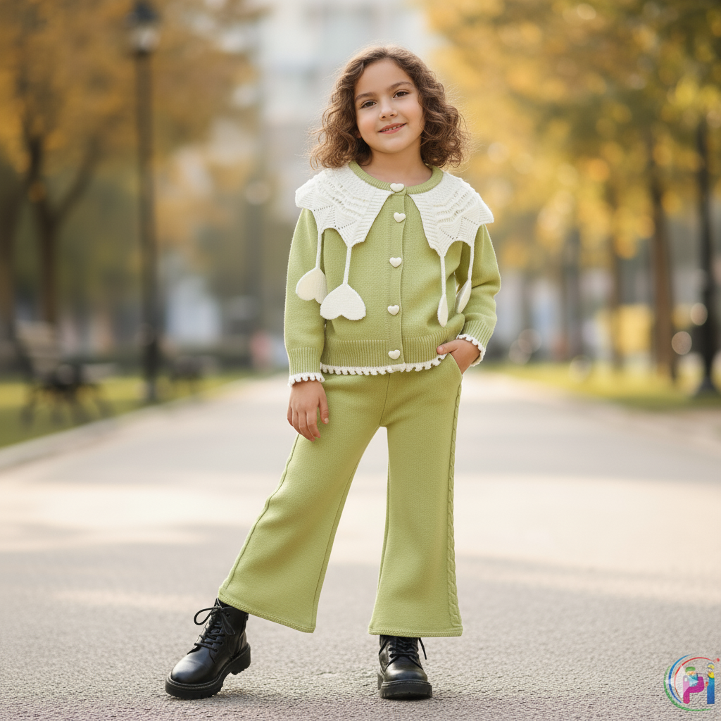 Girls Korean Knitted Winter Co-Ord Set [GCS-6342](1-6 Years)