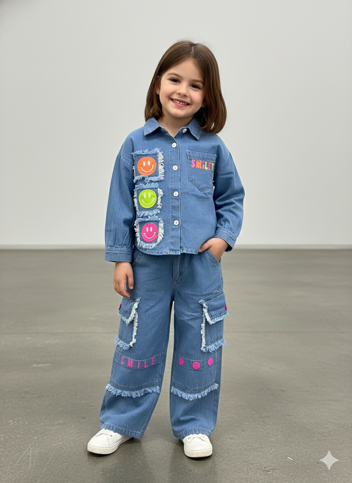 Girl's Denim 2 Peice Co-Ord Set [GCS-6214] (4-12 Years)