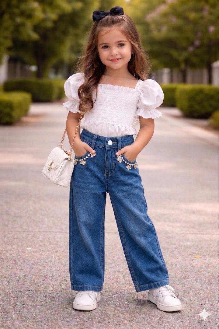 Girls Imported Blue Straight Fit Denim (Only Jeans) [GJ-1078] (1-12Years)