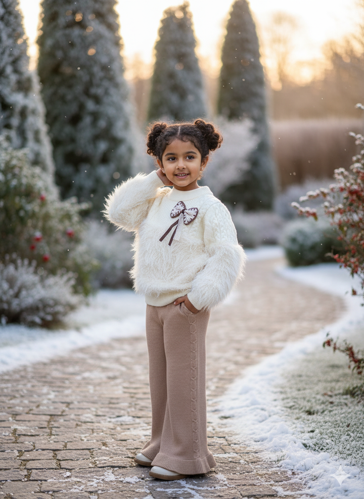 Girls Knitted Co-Ord Set With Faux Fur Detailing [GCS-6604](1-6 Years)