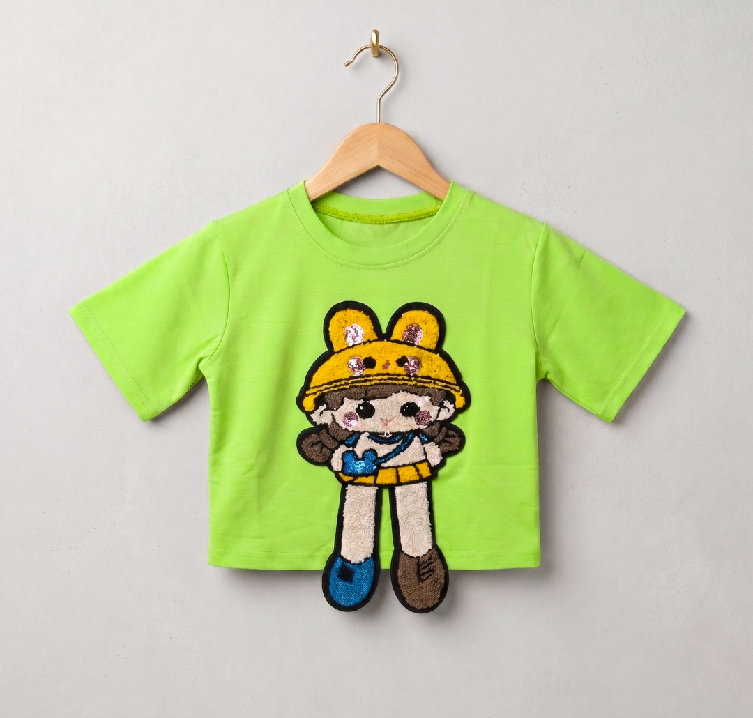 Girls Neon Green Cartoon Applique Top [GT-1564] [4-12 year]