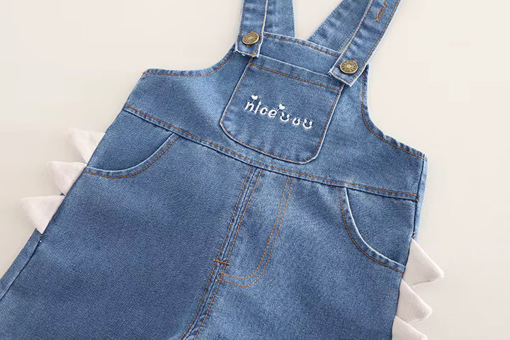 Boys Green Typographic Printed Short Sleeves Shirt With Dungaree [BT-223] (1 - 6 Years)