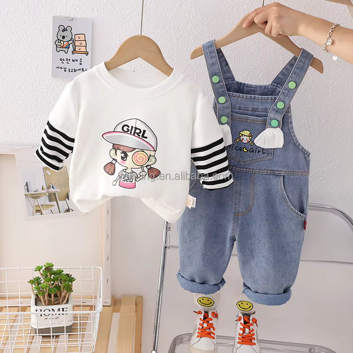 Girls Imported Denim Dungaree [GD-6480] (1-6 Years)