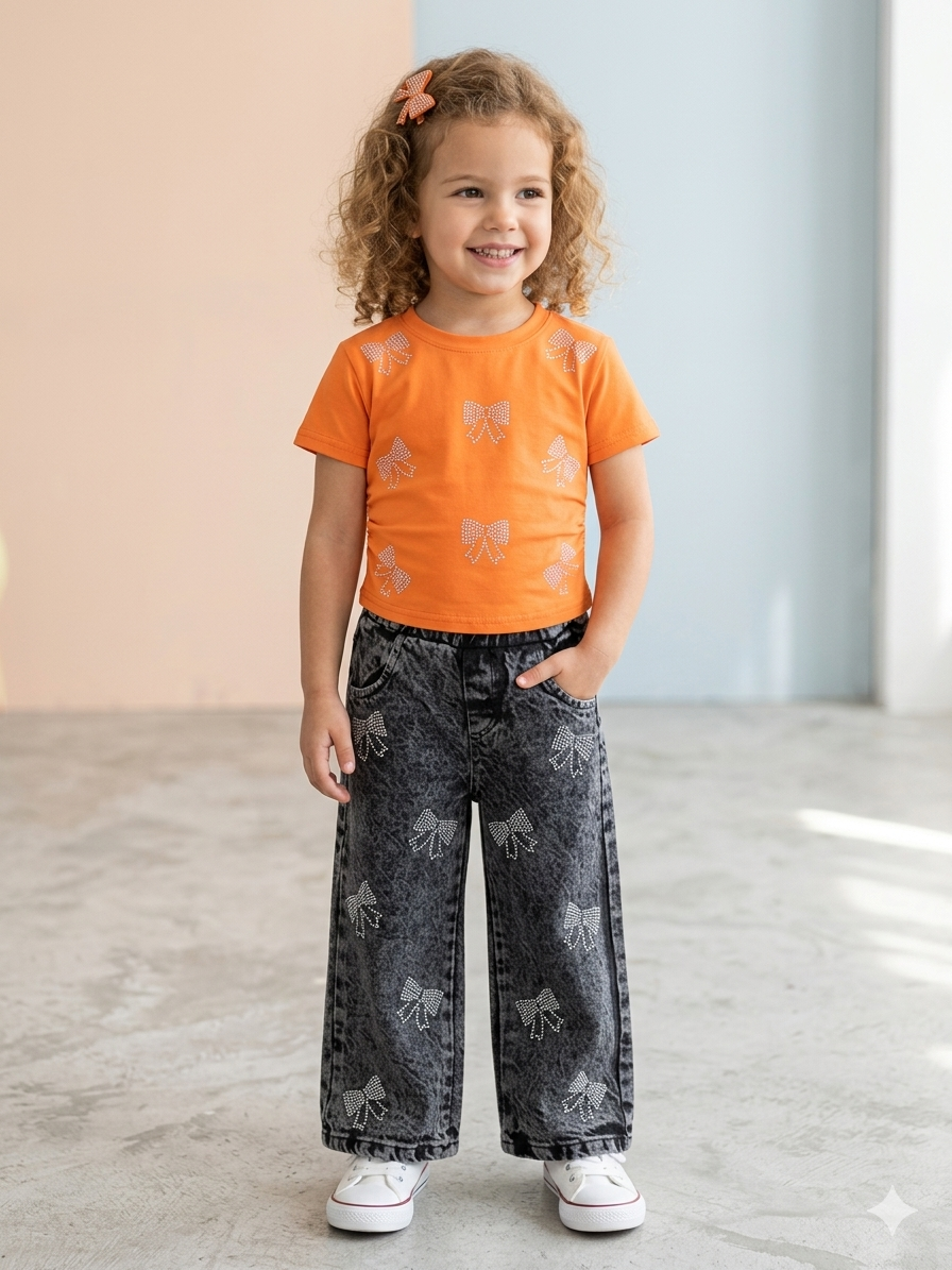 Girl's Orange embellised Co-Ord Set [GCS-4450](4-12 Years)