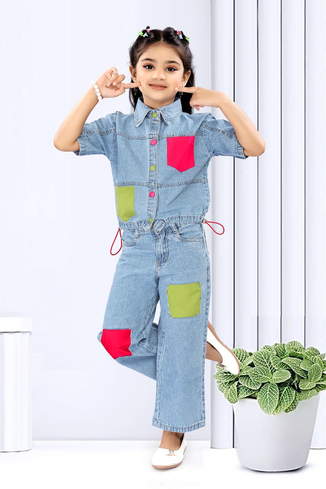 Girl's Imported Denim Co-Ord Set [GCS-9876] (4-12Years)
