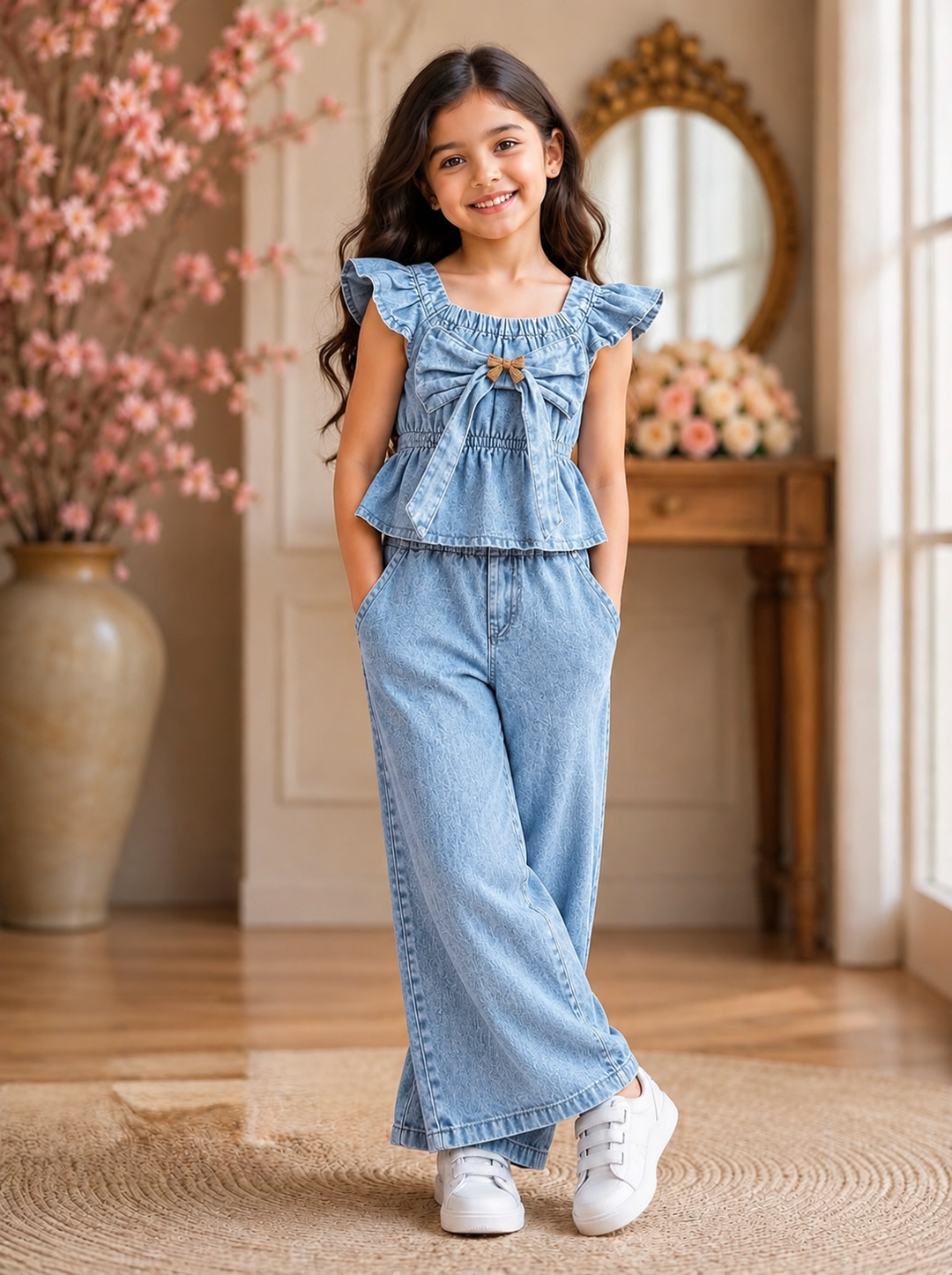 Girls Light Blue Denim Co-Ord Set [GCS-1C-4525] (4-12 Years)