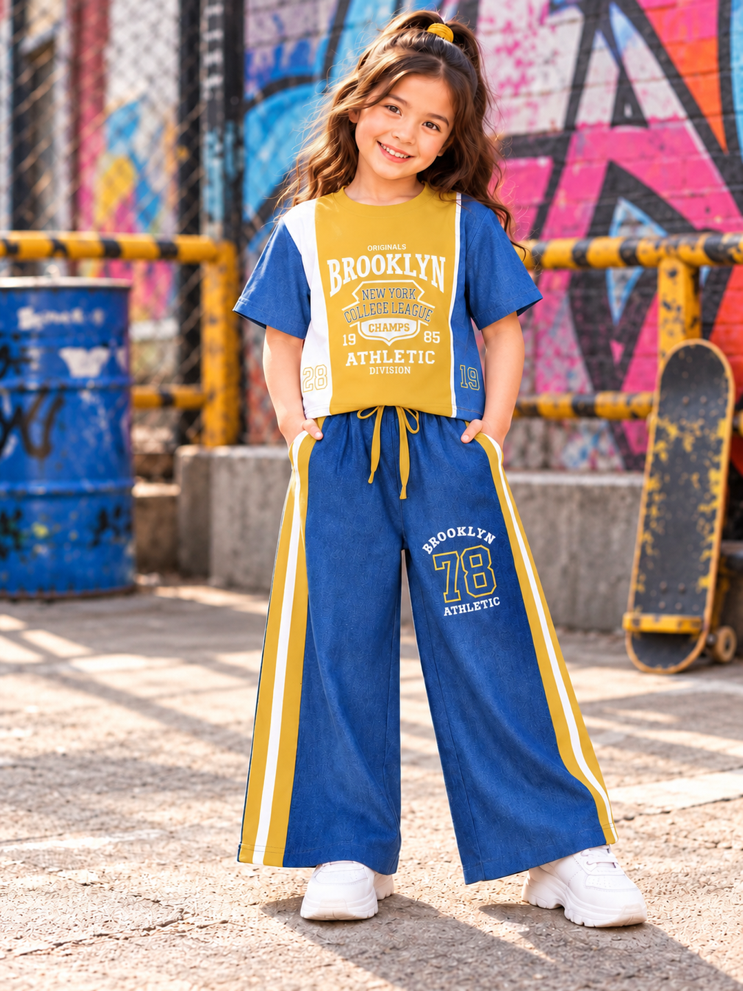 Girls Printed Mustard Yellow Co-Ord Set [GCS-4E-2470] (4-12 Years)