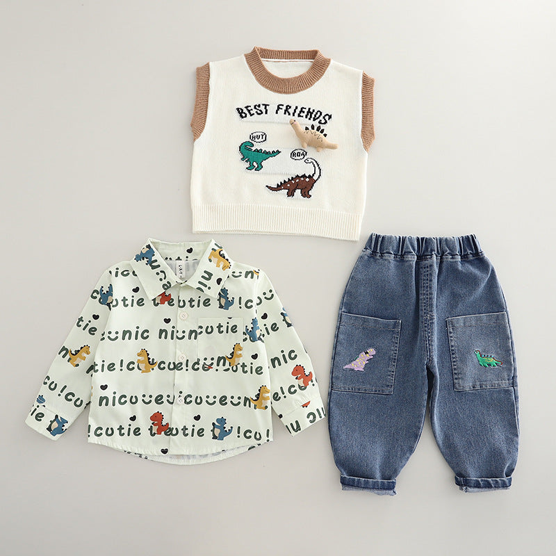 Boys 3 Piece Imported Cream Cord Set [BT-6884] [1 - 5Years]