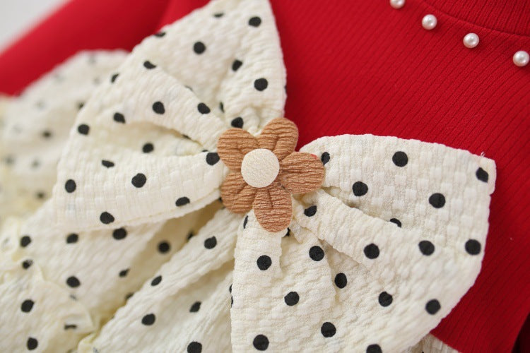 Girls Imported Red Polka Dot Frock [GF-6382] (9M - 4Years)