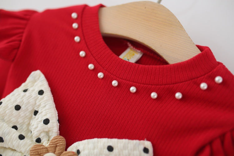 Girls Imported Red Polka Dot Frock [GF-6382] (9M - 4Years)