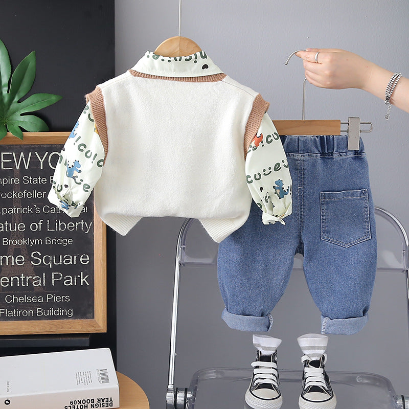 Boys 3 Piece Imported Cream Cord Set [BT-6884] [1 - 5Years]