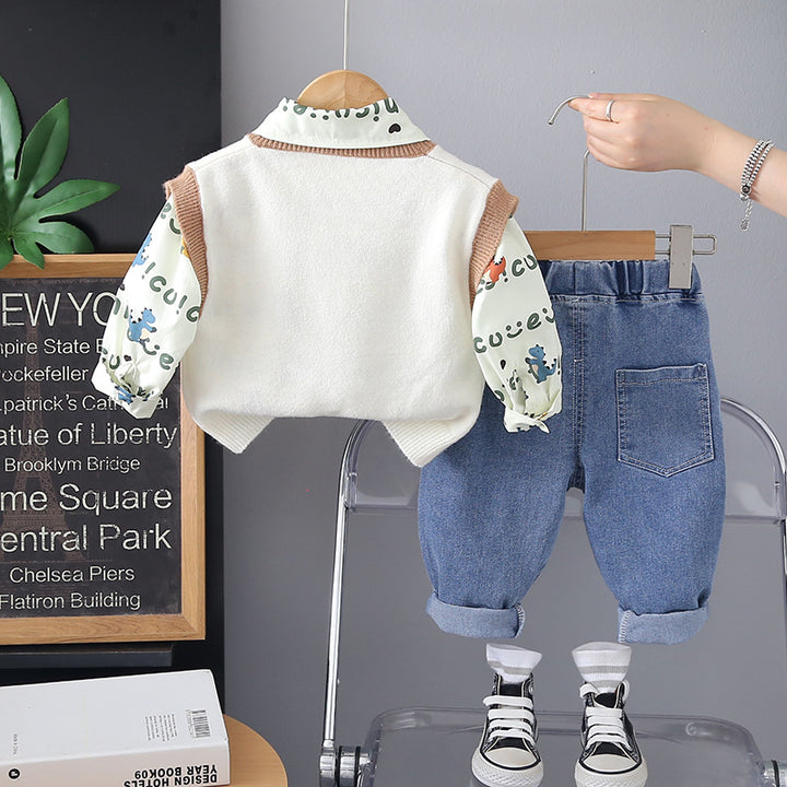 Boys 3 Piece Imported Cream Cord Set [BT-6884] [1 - 5Years]