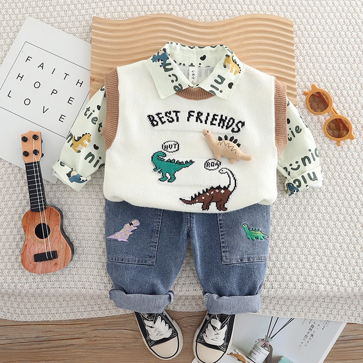 Boys 3 Piece Imported Cream Cord Set [BT-6884] [1 - 5Years]